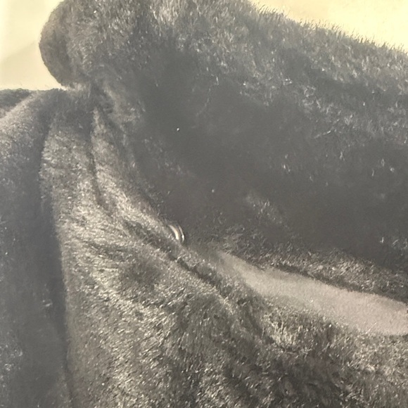 Fitz Wright Vintage Black Hooded Coat Faux Fur Trim L - Picture 12 of 14